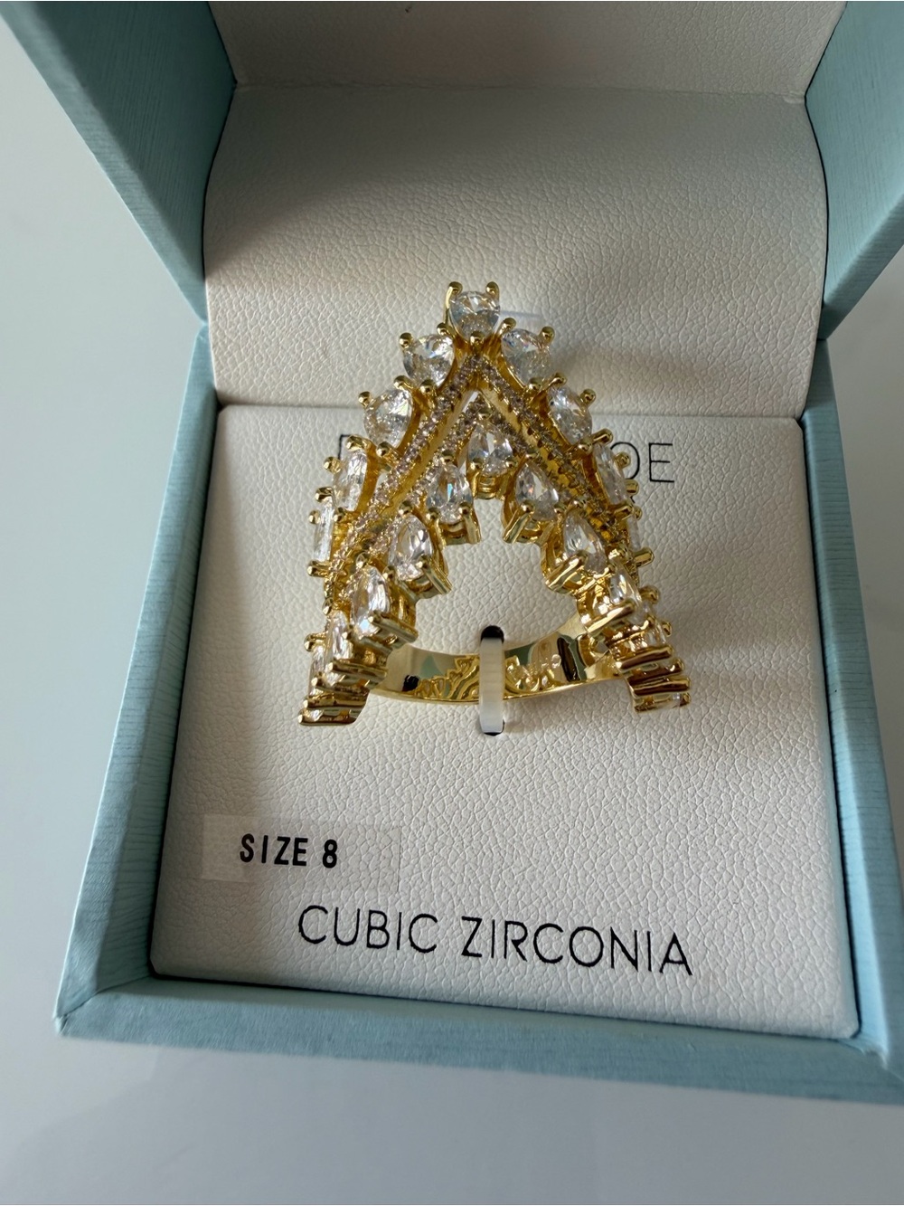 Gold V-Shaped Cubic Zirconia Statement Ring